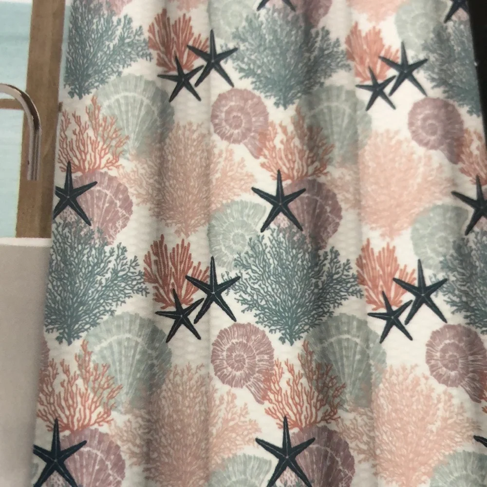 Ocean Coastal Beachy Shower Curtain Set with Hooks
